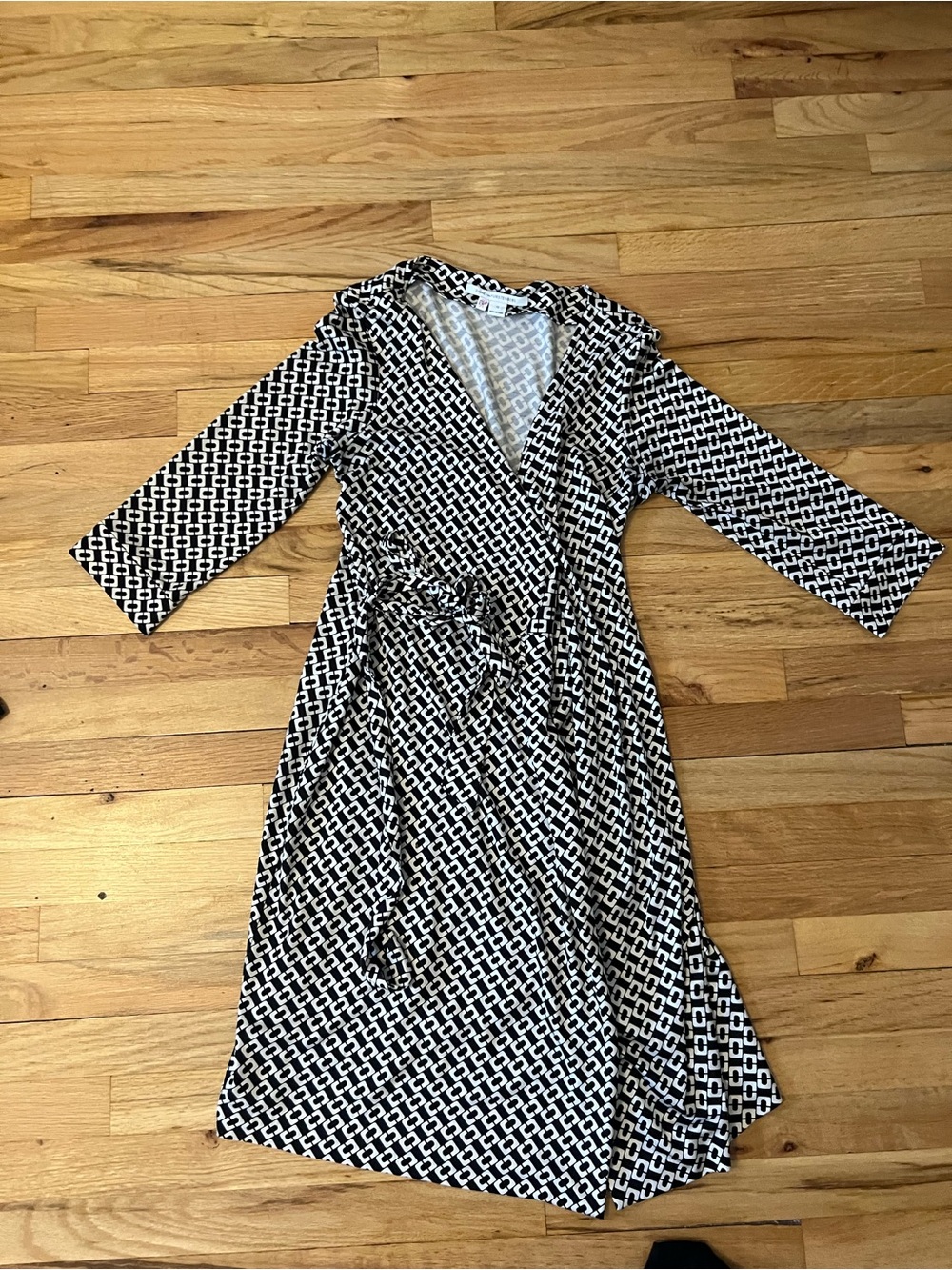Diane Von Furstenberg Black & White Geometric Wrap Dress